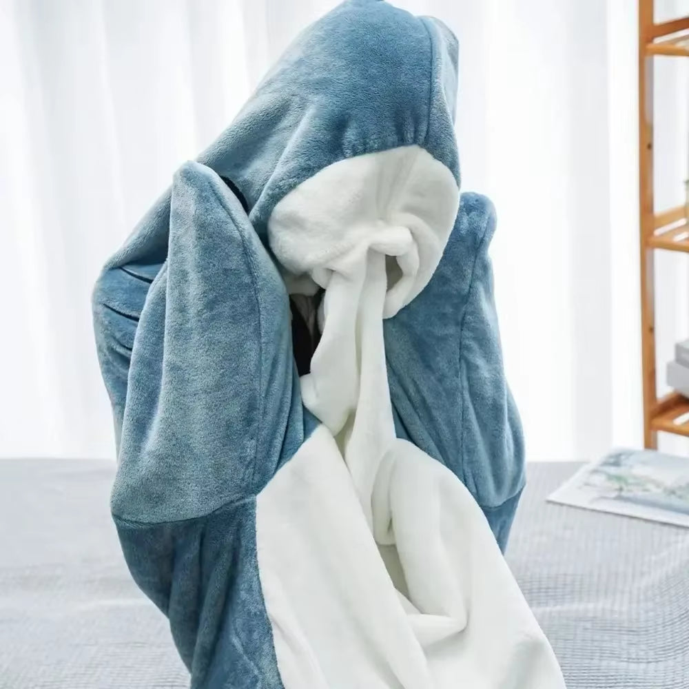 Shark Blanket Adult Cartoon Sleeping Bag Pajama Hooded Warm Flannel Funny Homewear Shark Onesie Sleeping Bag Winter Warm Blanket