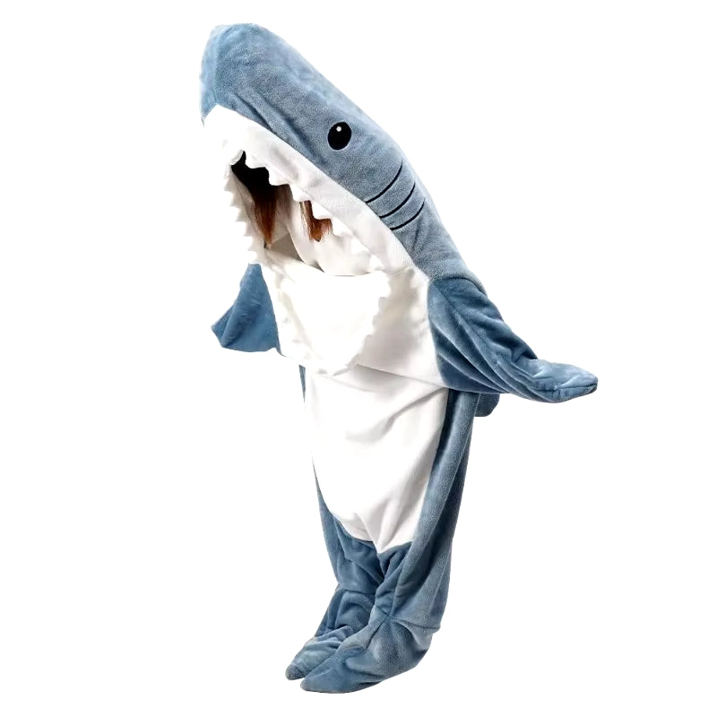 Shark Blanket Adult Cartoon Sleeping Bag Pajama Hooded Warm Flannel Funny Homewear Shark Onesie Sleeping Bag Winter Warm Blanket