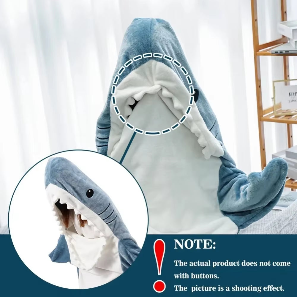 Shark Blanket Adult Cartoon Sleeping Bag Pajama Hooded Warm Flannel Funny Homewear Shark Onesie Sleeping Bag Winter Warm Blanket